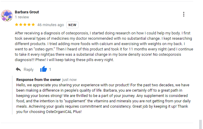 Natural Options - OsteoOrganical Results