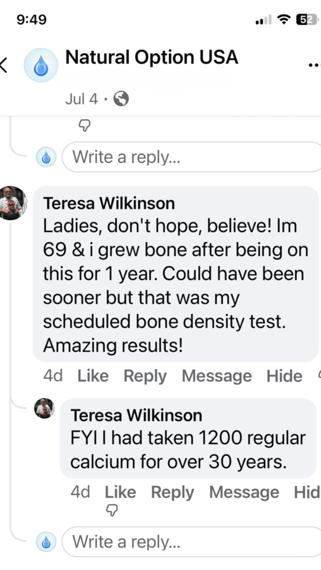 Natural Options - OsteoOrganical Results